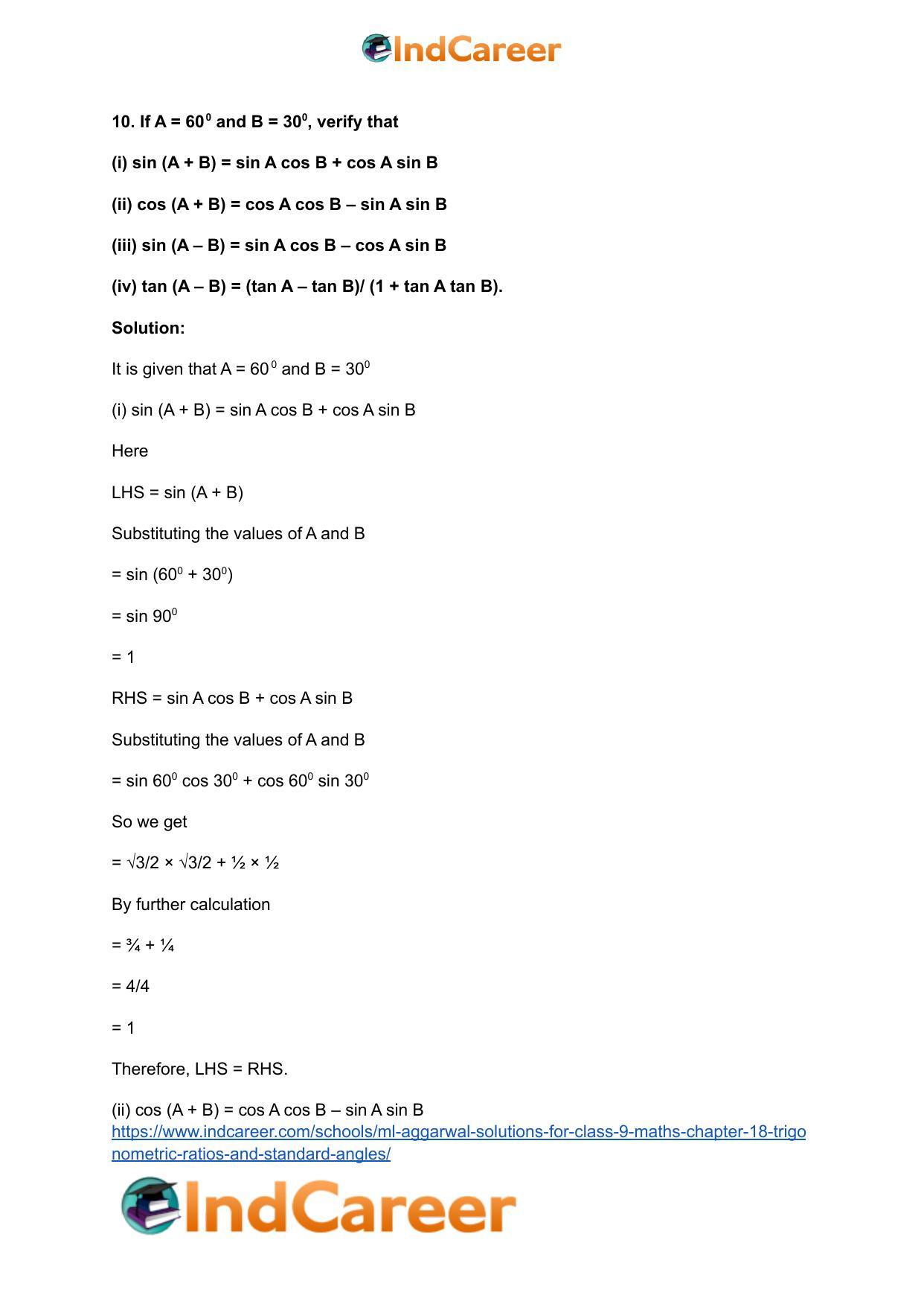 ML Aggarwal Solutions for Class 9 Maths Chapter 18- Trigonometric Ratios and Standard Angles - Page 16