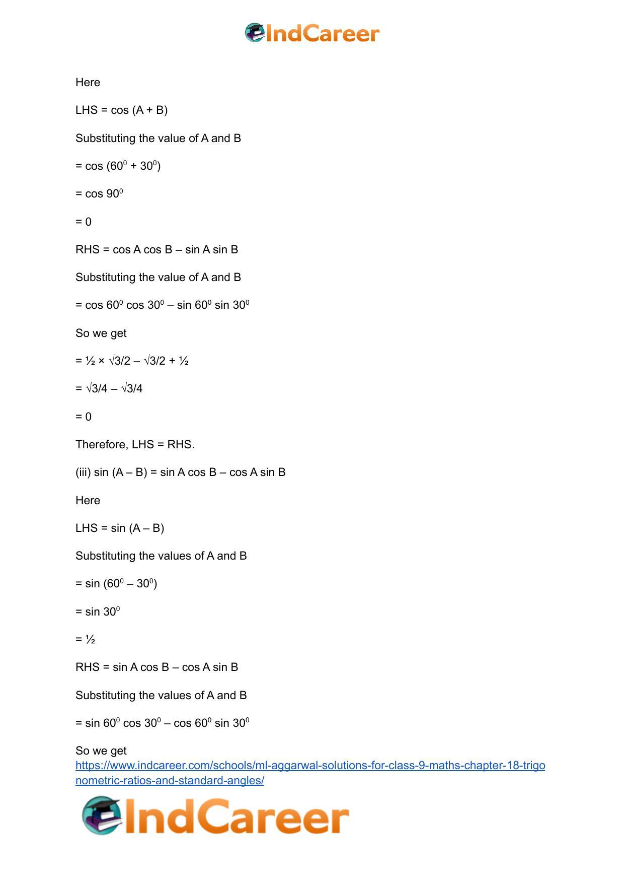 ML Aggarwal Solutions for Class 9 Maths Chapter 18- Trigonometric Ratios and Standard Angles - Page 17