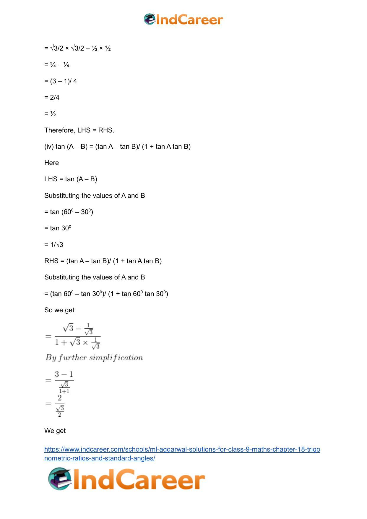 ML Aggarwal Solutions for Class 9 Maths Chapter 18- Trigonometric Ratios and Standard Angles - Page 18