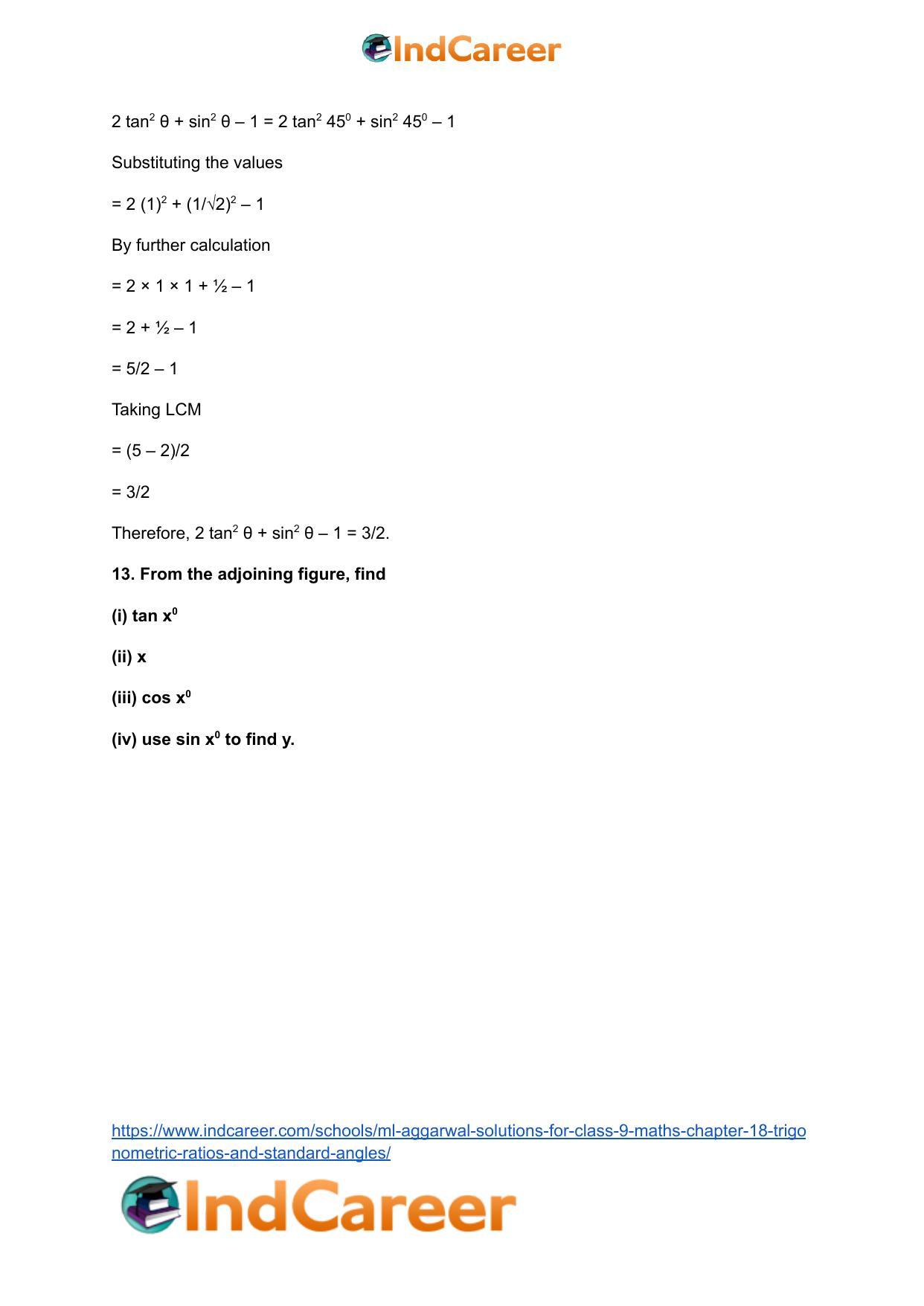 ML Aggarwal Solutions for Class 9 Maths Chapter 18- Trigonometric Ratios and Standard Angles - Page 21