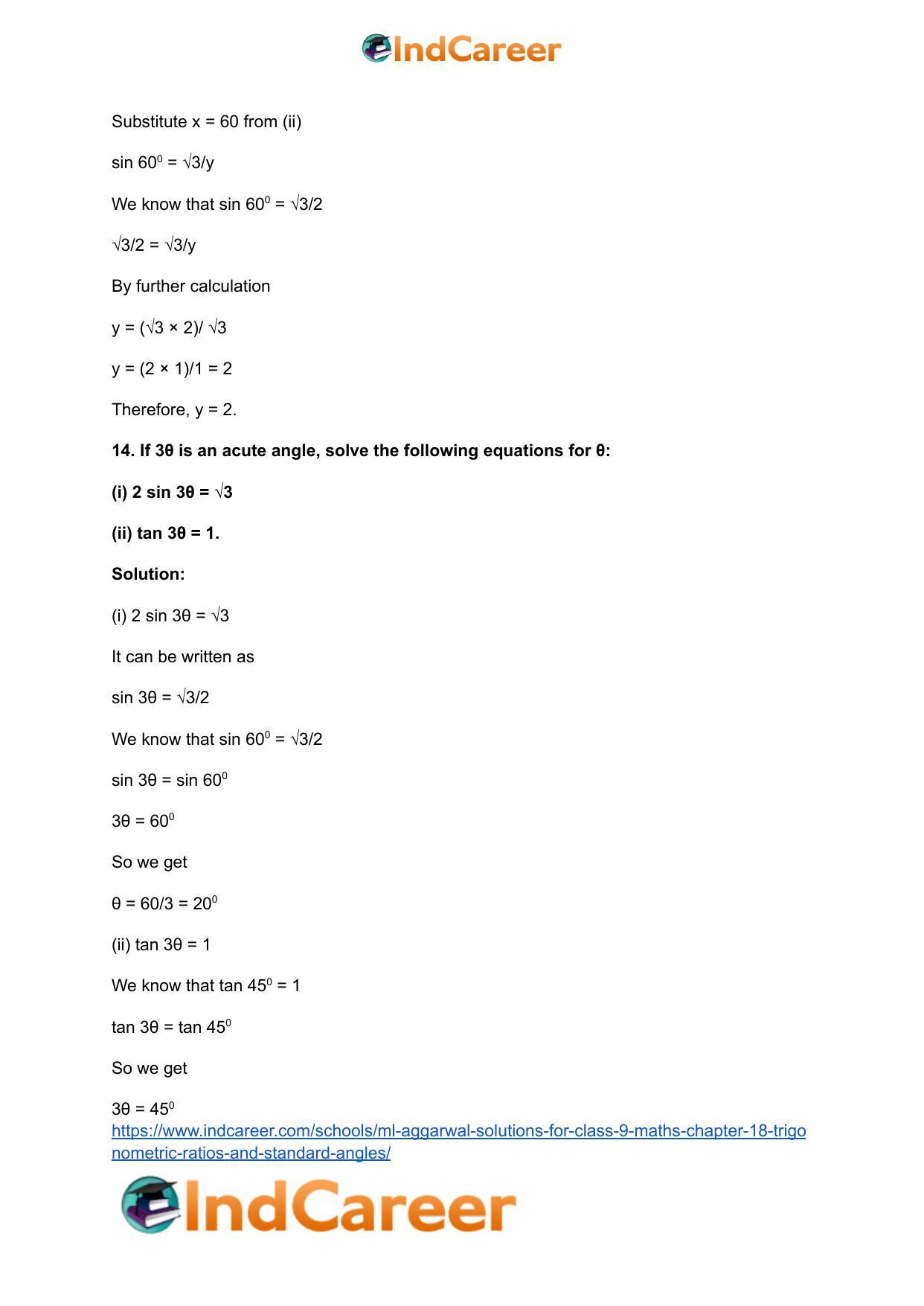 ML Aggarwal Solutions for Class 9 Maths Chapter 18- Trigonometric Ratios and Standard Angles - Page 23