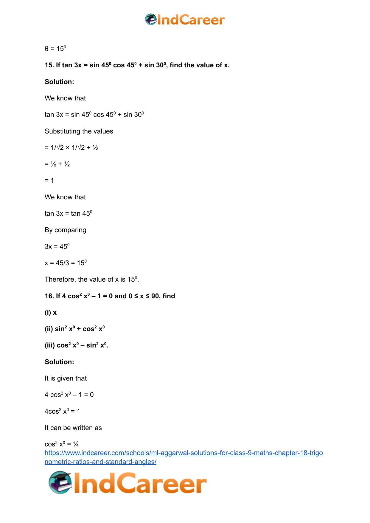 ML Aggarwal Solutions for Class 9 Maths Chapter 18- Trigonometric Ratios and Standard Angles - Page 24
