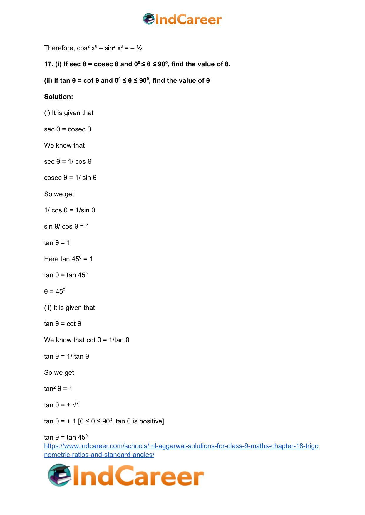 ML Aggarwal Solutions for Class 9 Maths Chapter 18- Trigonometric Ratios and Standard Angles - Page 26