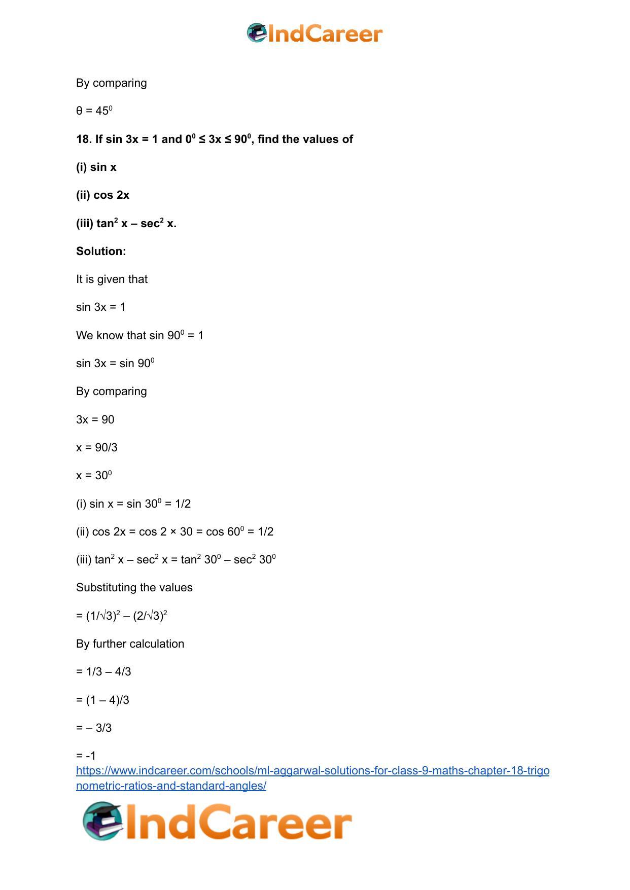 ML Aggarwal Solutions for Class 9 Maths Chapter 18- Trigonometric Ratios and Standard Angles - Page 27