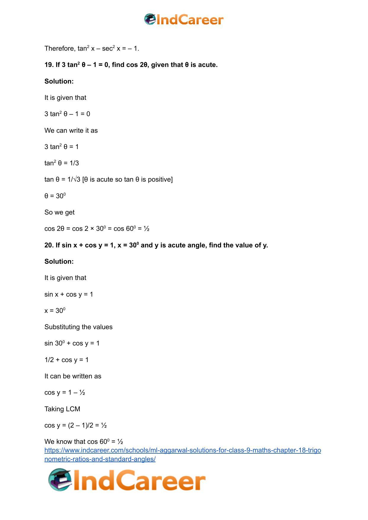 ML Aggarwal Solutions for Class 9 Maths Chapter 18- Trigonometric Ratios and Standard Angles - Page 28