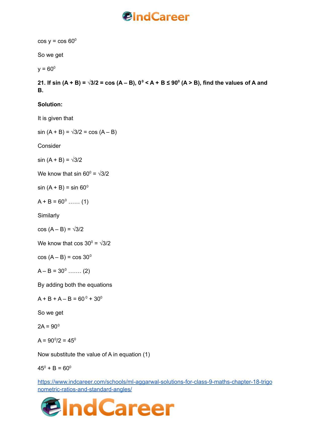 ML Aggarwal Solutions for Class 9 Maths Chapter 18- Trigonometric Ratios and Standard Angles - Page 29