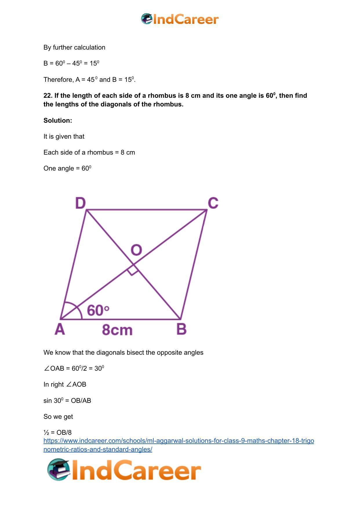 ML Aggarwal Solutions for Class 9 Maths Chapter 18- Trigonometric Ratios and Standard Angles - Page 30