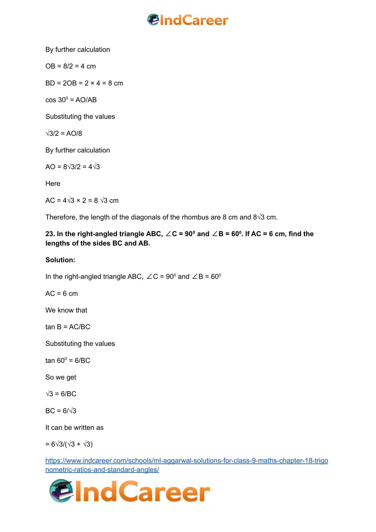 ML Aggarwal Solutions for Class 9 Maths Chapter 18- Trigonometric Ratios and Standard Angles - Page 31