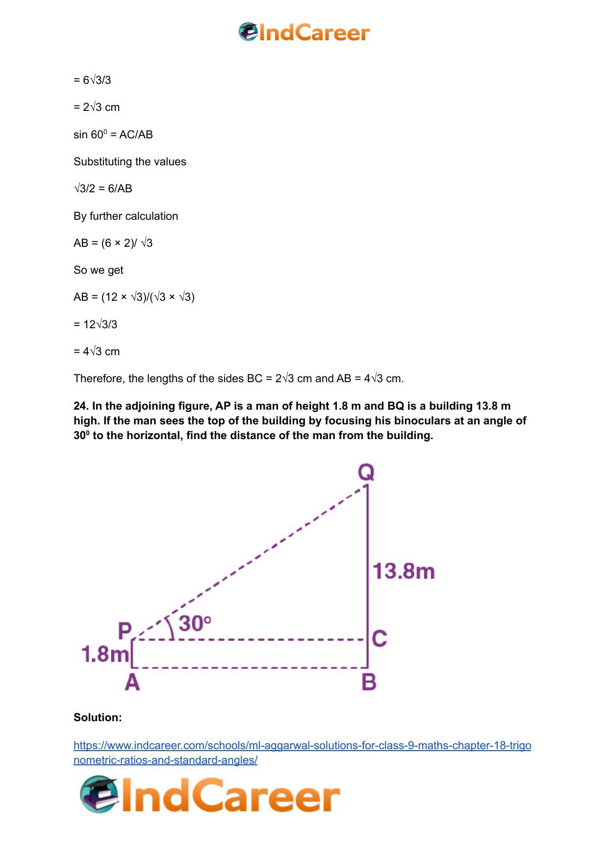 ML Aggarwal Solutions for Class 9 Maths Chapter 18- Trigonometric Ratios and Standard Angles - Page 32