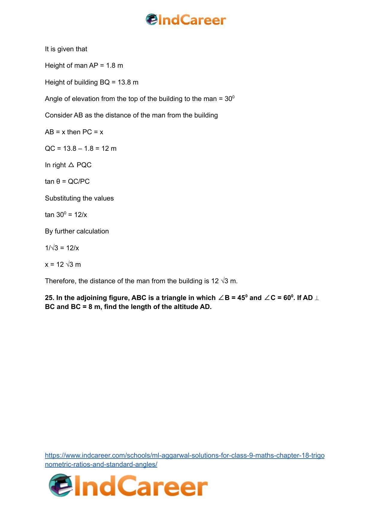ML Aggarwal Solutions for Class 9 Maths Chapter 18- Trigonometric Ratios and Standard Angles - Page 33