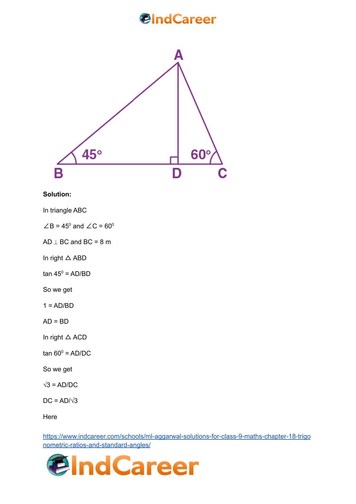ML Aggarwal Solutions for Class 9 Maths Chapter 18- Trigonometric Ratios and Standard Angles - Page 34