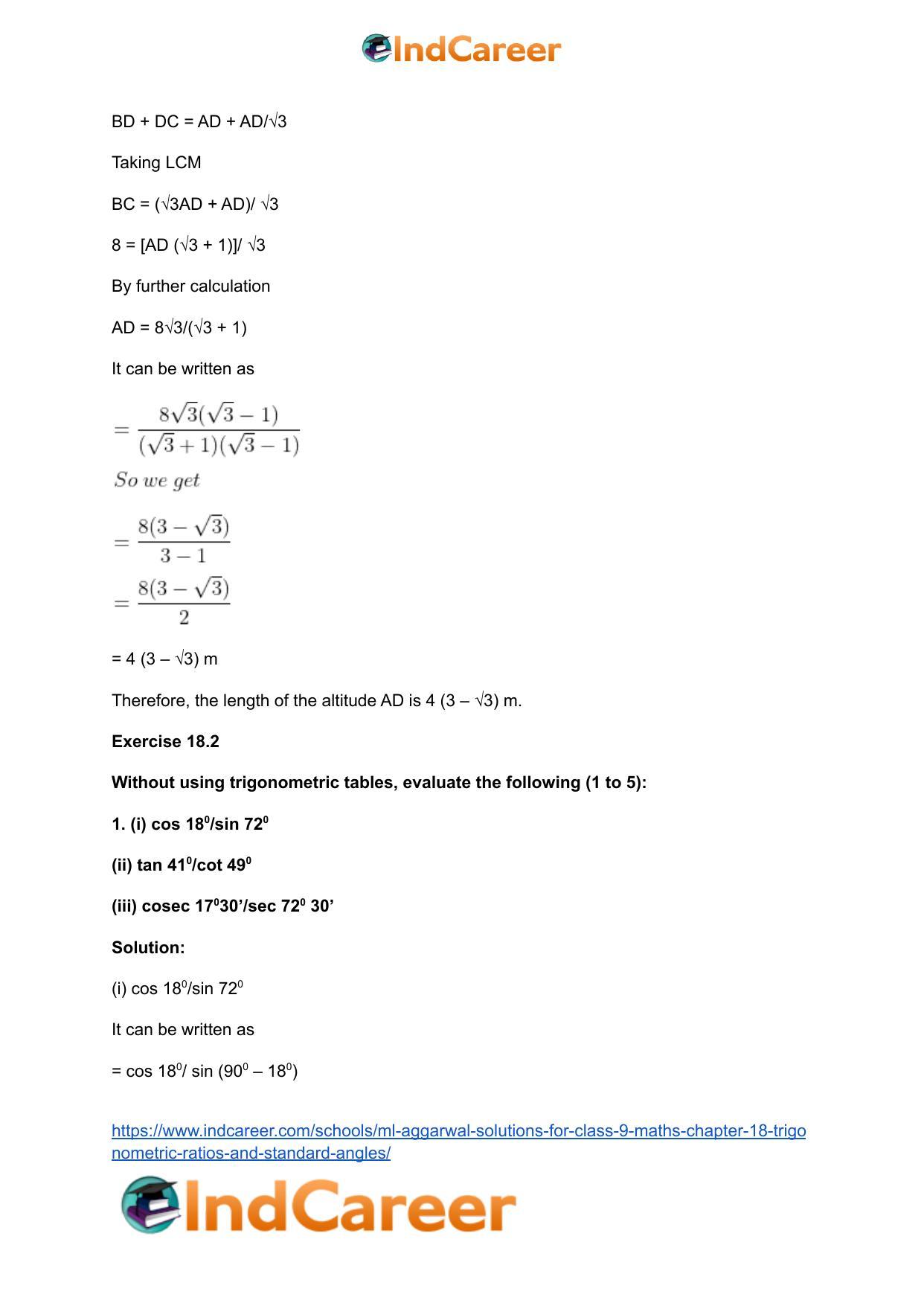 ML Aggarwal Solutions for Class 9 Maths Chapter 18- Trigonometric Ratios and Standard Angles - Page 35