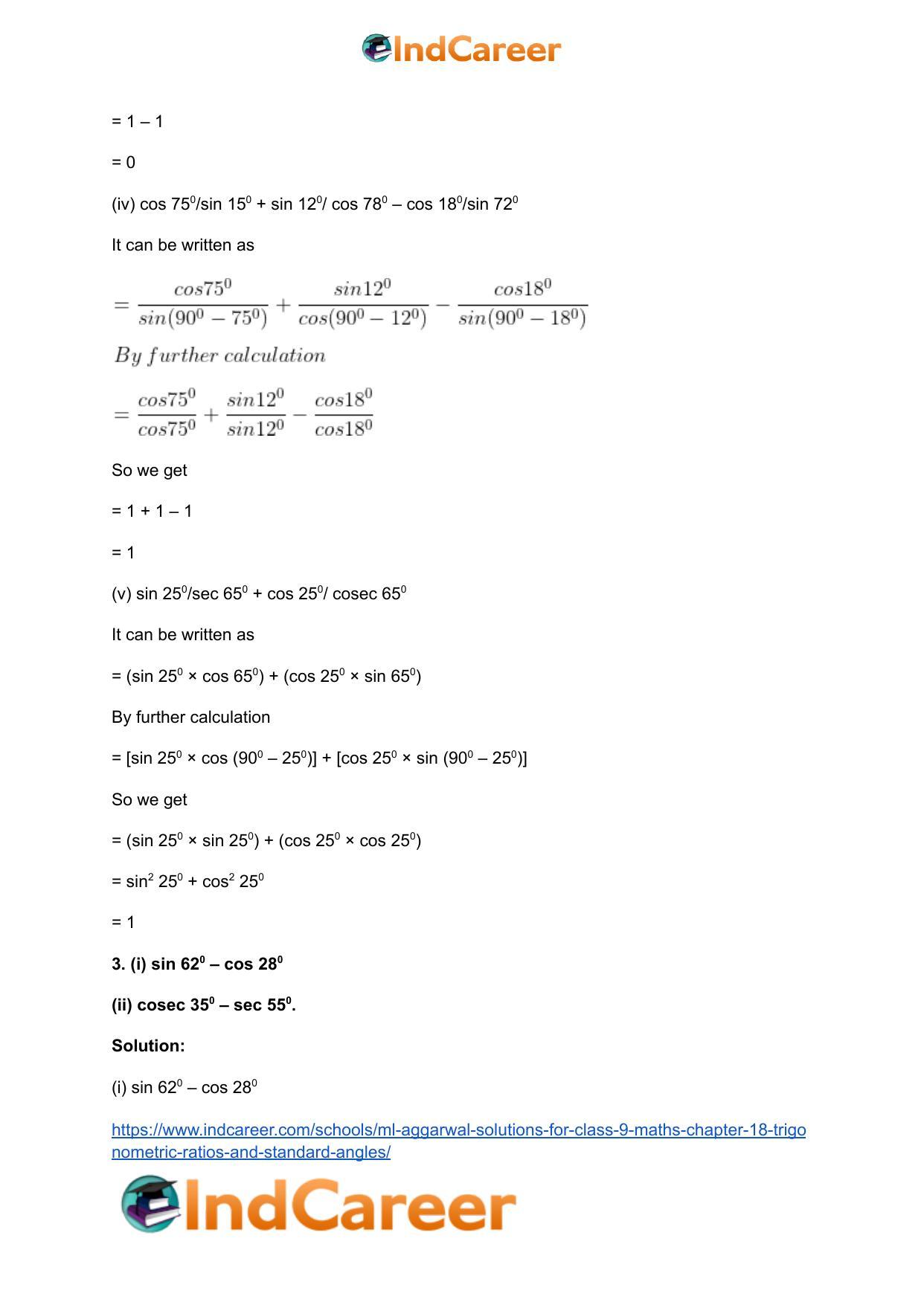 ML Aggarwal Solutions for Class 9 Maths Chapter 18- Trigonometric Ratios and Standard Angles - Page 38