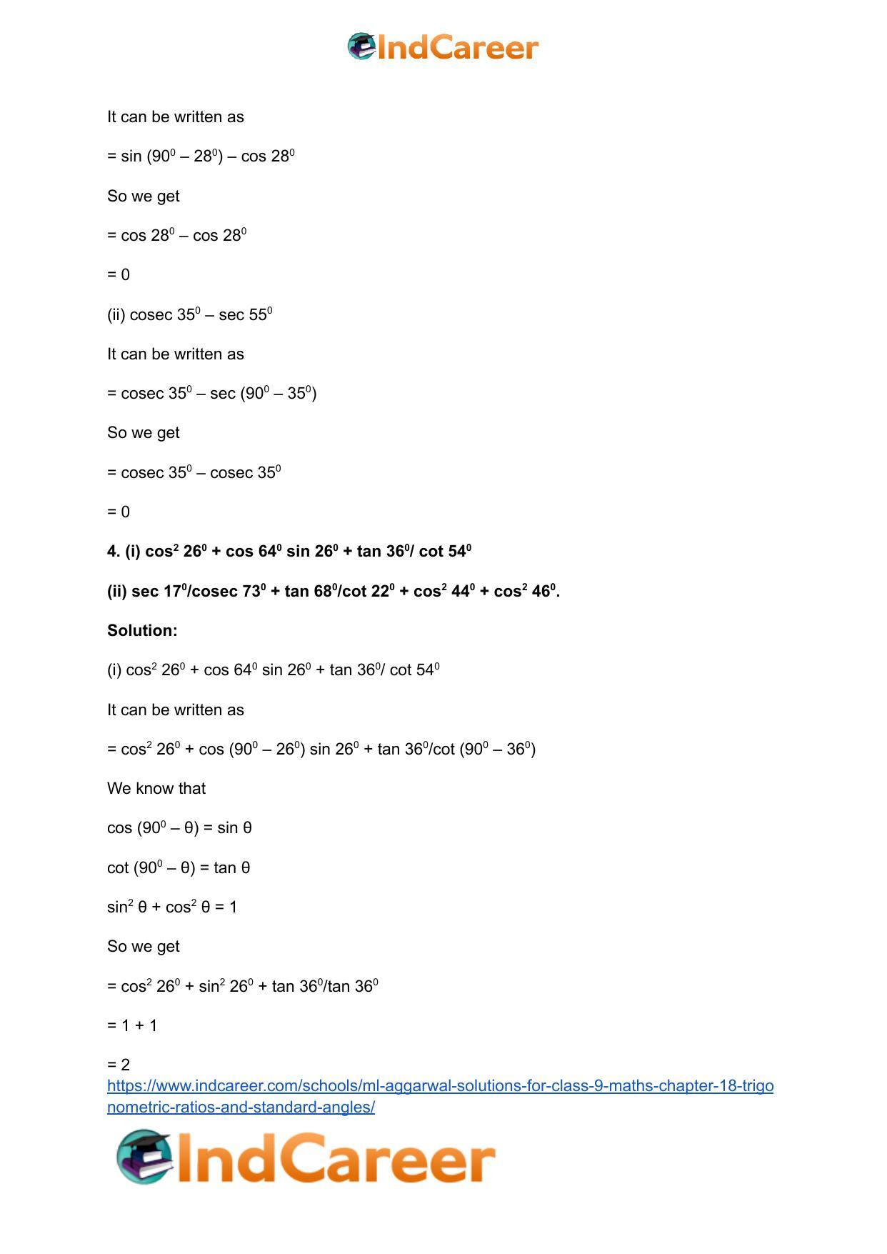 ML Aggarwal Solutions for Class 9 Maths Chapter 18- Trigonometric Ratios and Standard Angles - Page 39