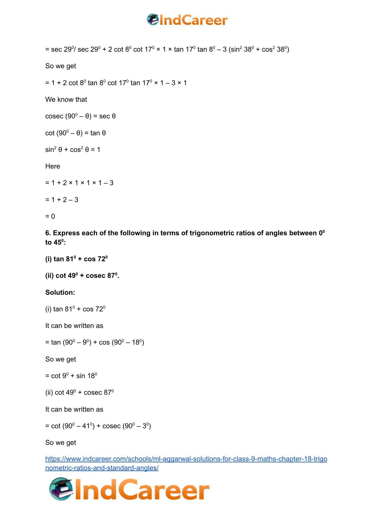 ML Aggarwal Solutions for Class 9 Maths Chapter 18- Trigonometric Ratios and Standard Angles - Page 41