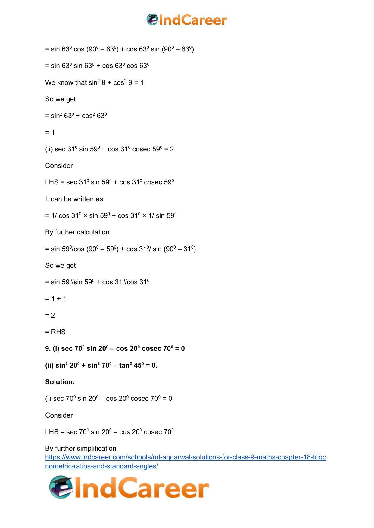 ML Aggarwal Solutions for Class 9 Maths Chapter 18- Trigonometric Ratios and Standard Angles - Page 44