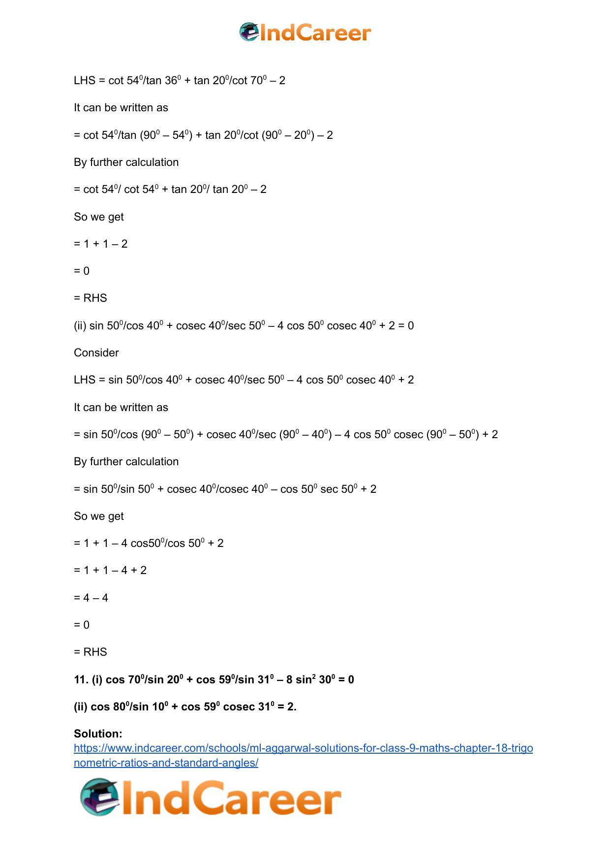 ML Aggarwal Solutions for Class 9 Maths Chapter 18- Trigonometric Ratios and Standard Angles - Page 46