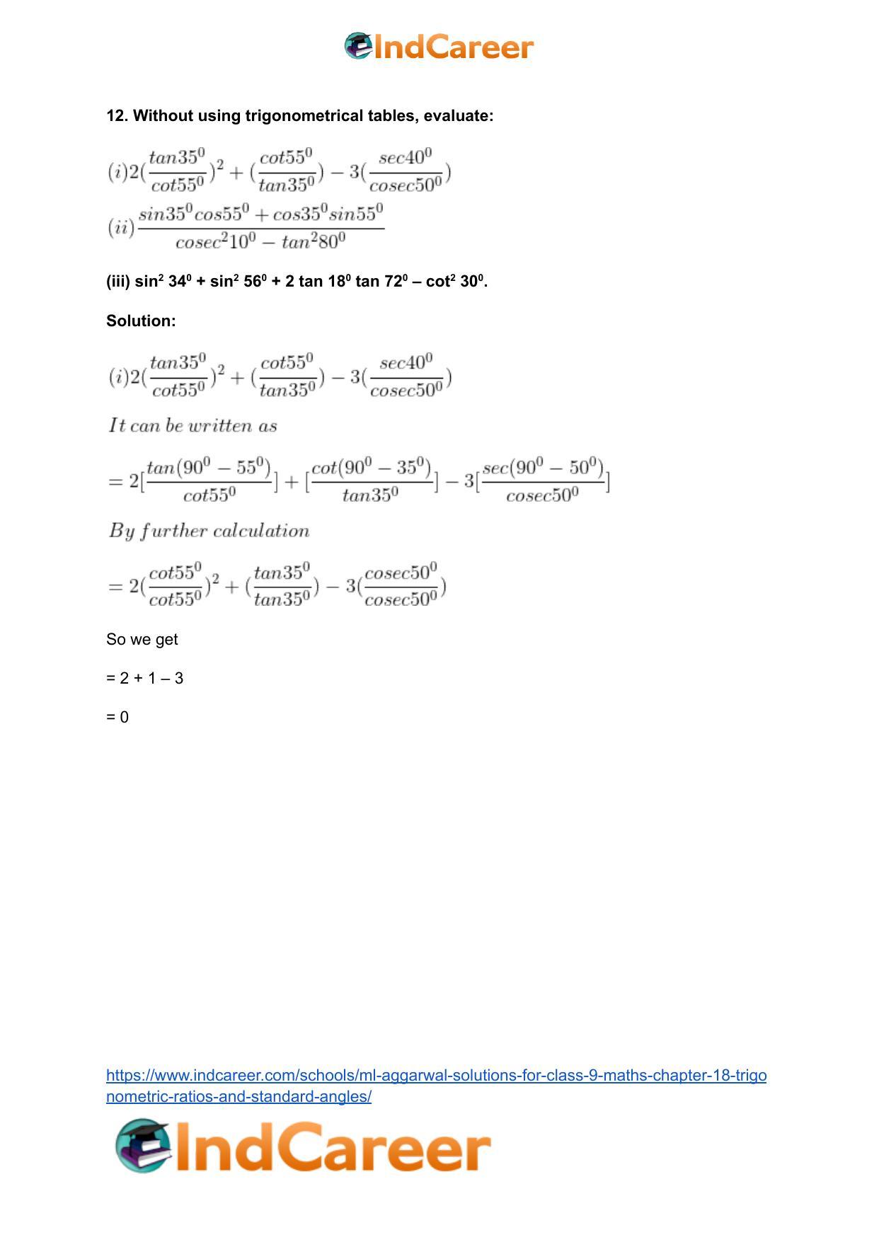 ML Aggarwal Solutions for Class 9 Maths Chapter 18- Trigonometric Ratios and Standard Angles - Page 48