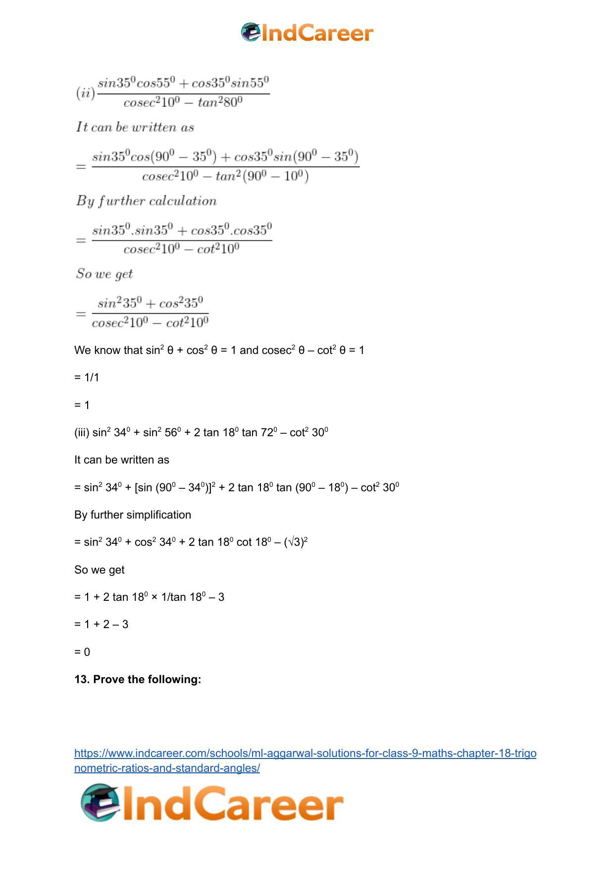 ML Aggarwal Solutions for Class 9 Maths Chapter 18- Trigonometric Ratios and Standard Angles - Page 49
