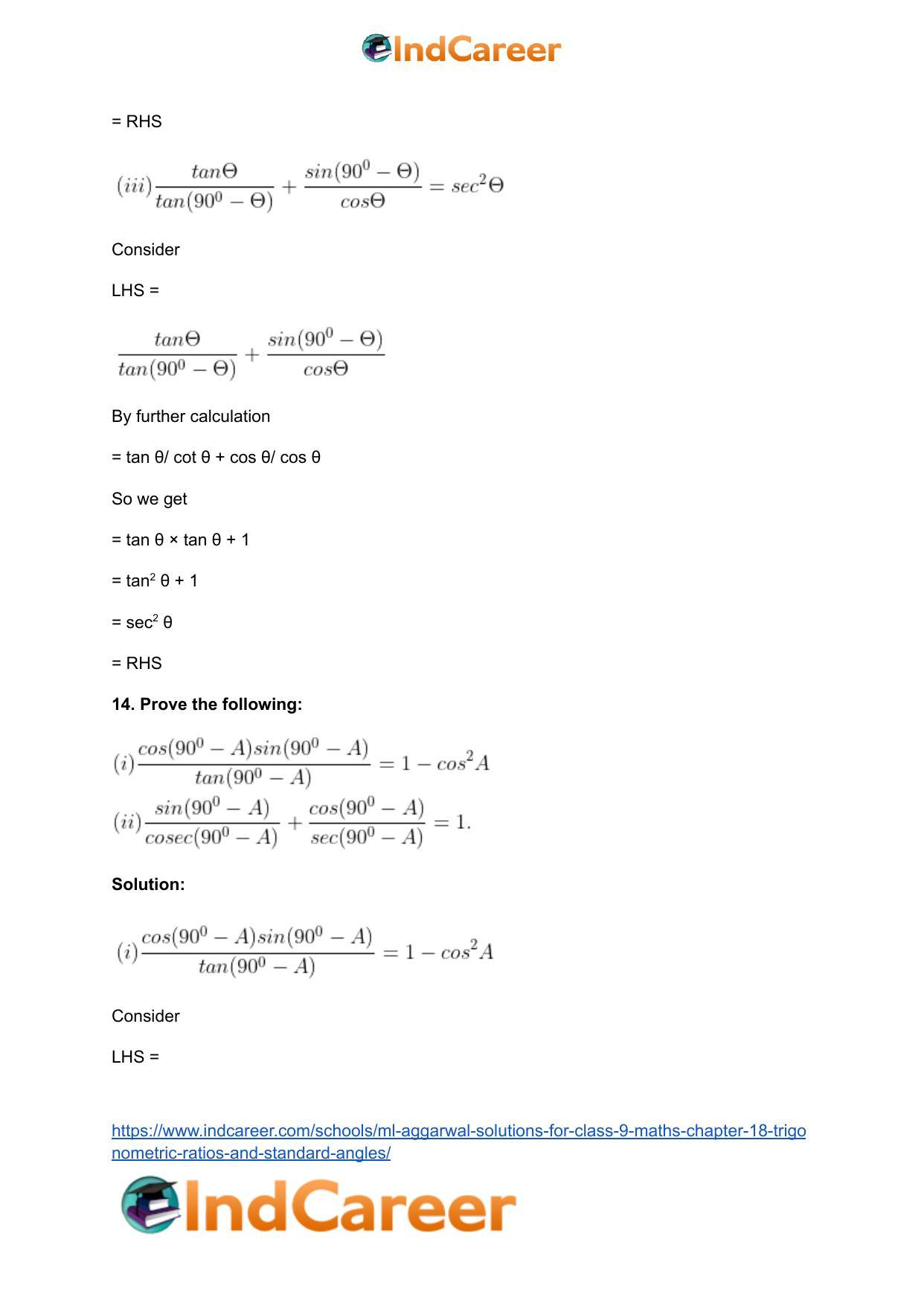 ML Aggarwal Solutions for Class 9 Maths Chapter 18- Trigonometric Ratios and Standard Angles - Page 51