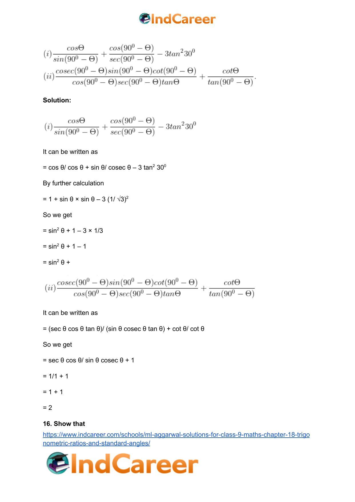 ML Aggarwal Solutions for Class 9 Maths Chapter 18- Trigonometric Ratios and Standard Angles - Page 53