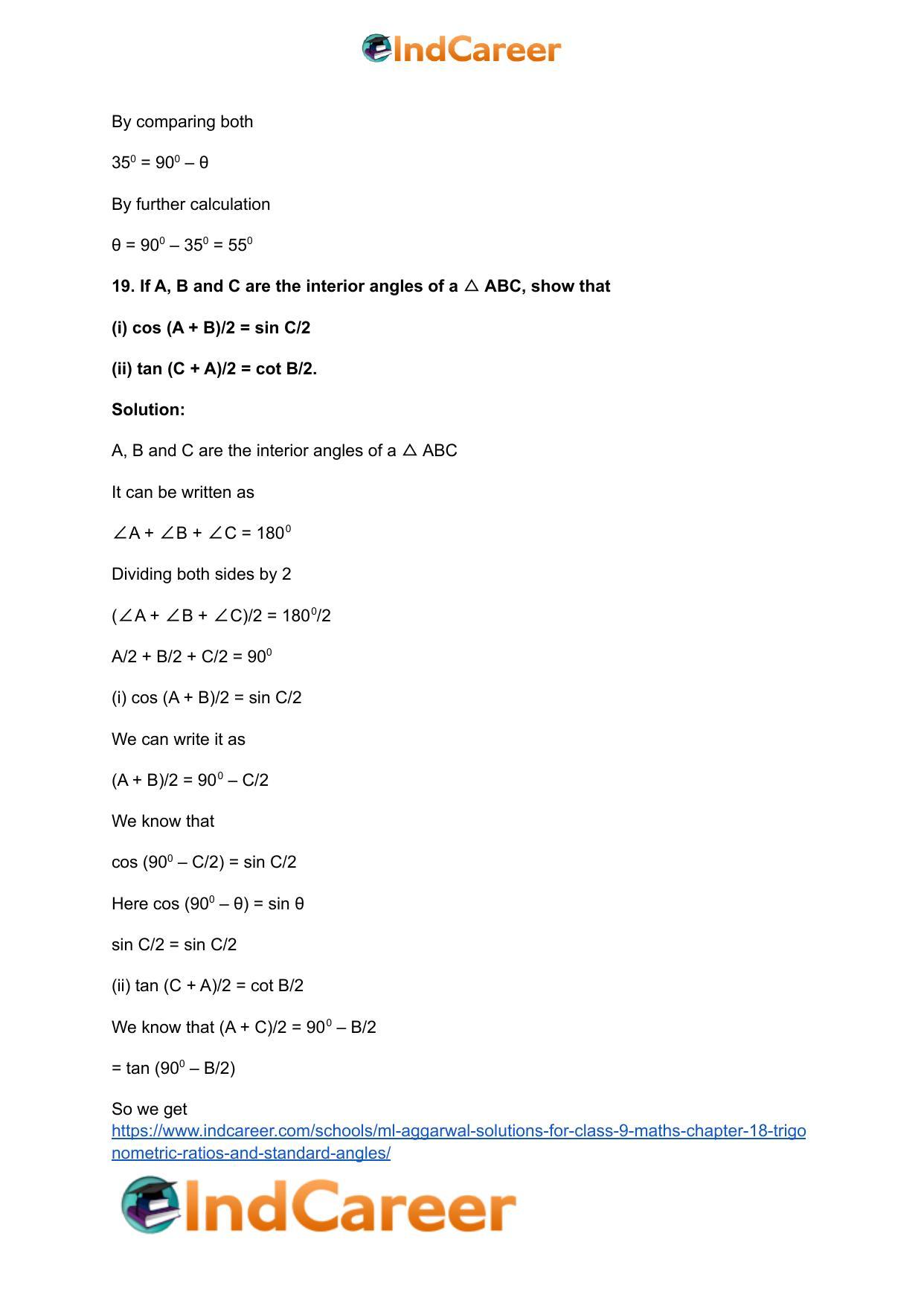ML Aggarwal Solutions for Class 9 Maths Chapter 18- Trigonometric Ratios and Standard Angles - Page 57