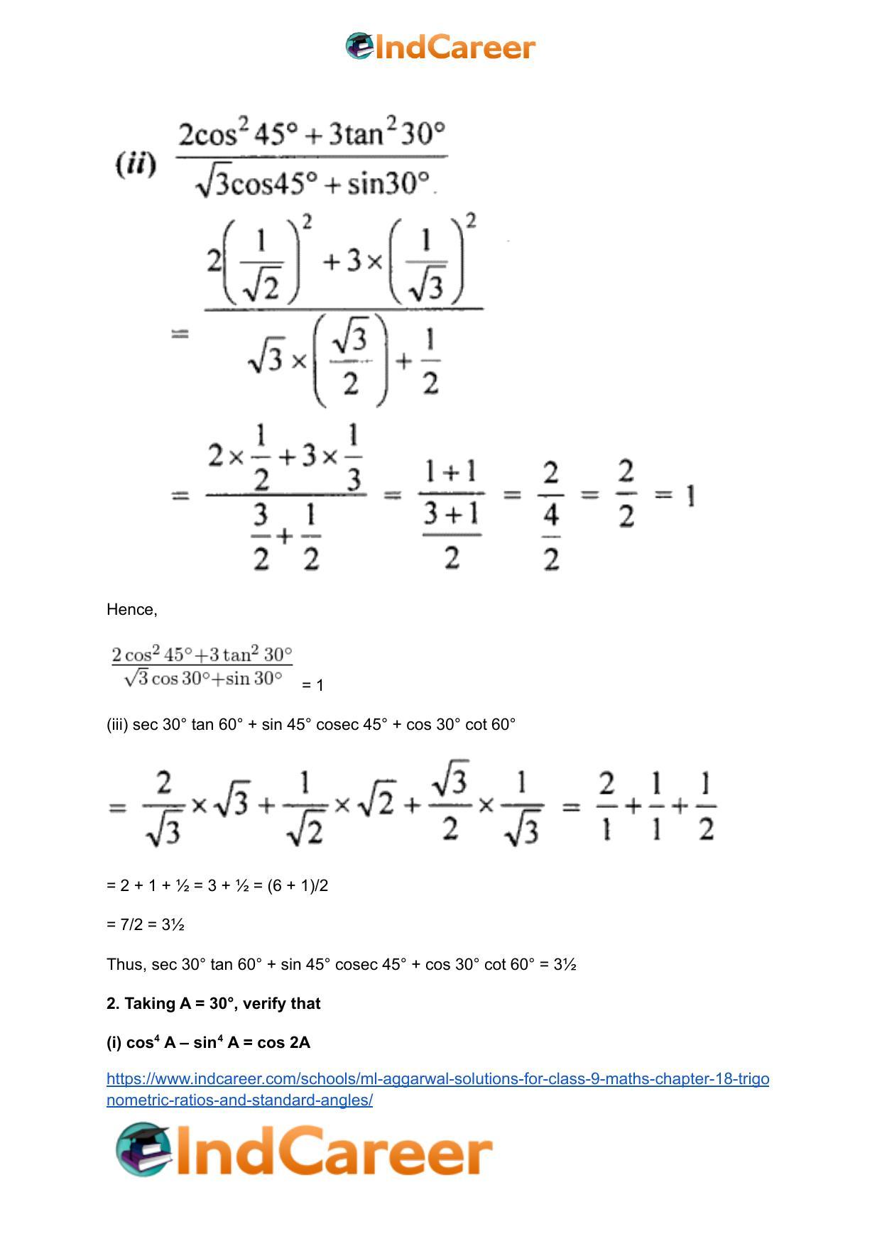 ML Aggarwal Solutions for Class 9 Maths Chapter 18- Trigonometric Ratios and Standard Angles - Page 59