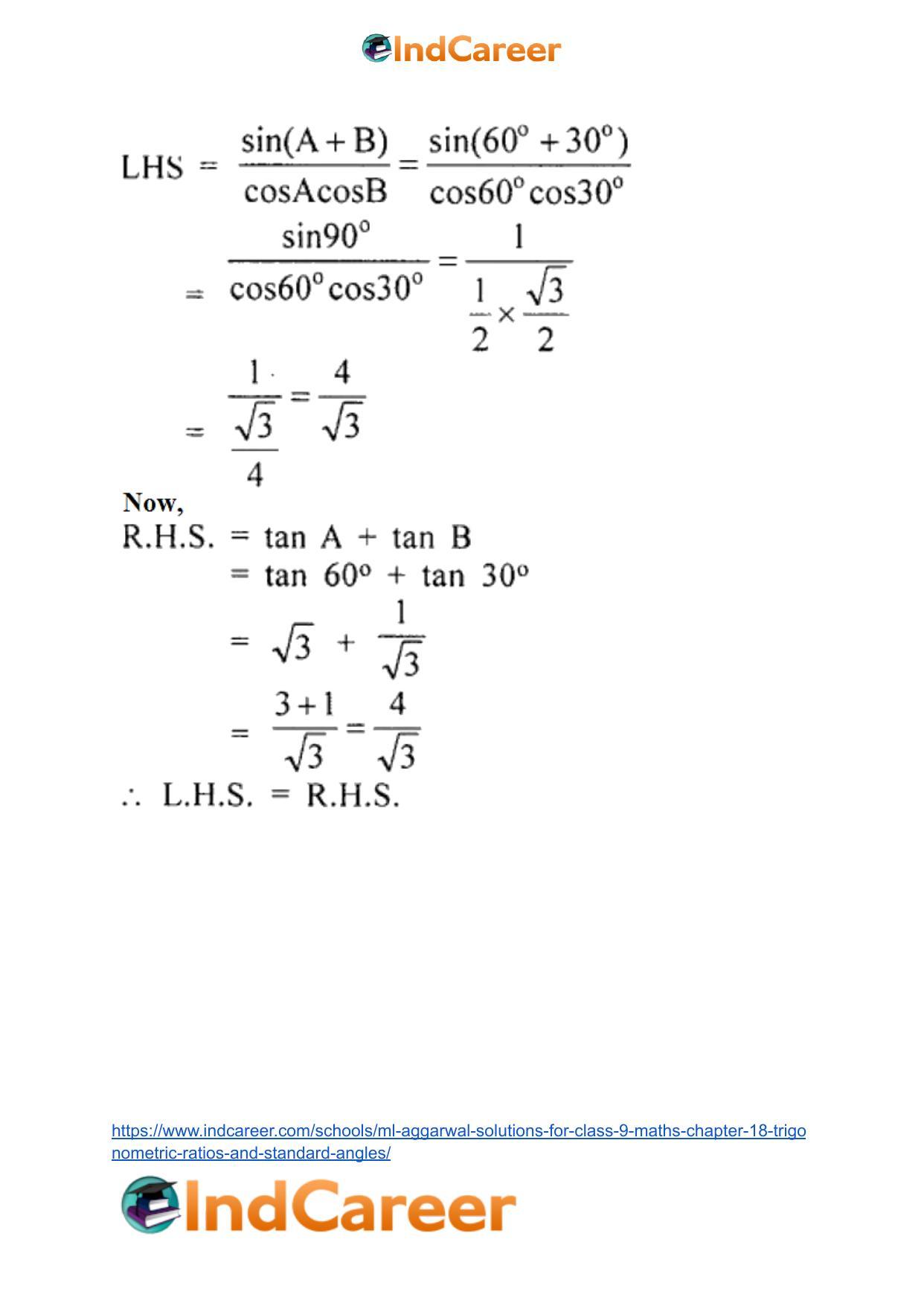 ML Aggarwal Solutions for Class 9 Maths Chapter 18- Trigonometric Ratios and Standard Angles - Page 63
