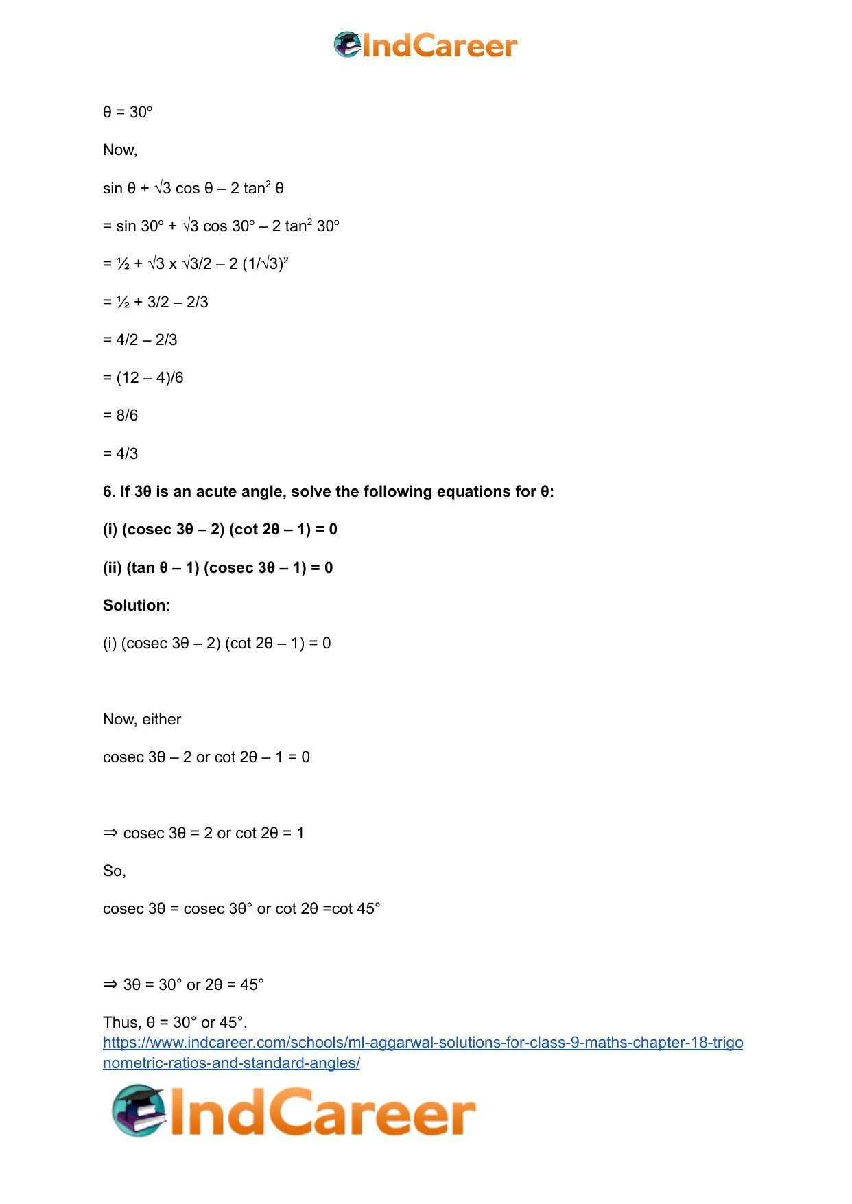 ML Aggarwal Solutions for Class 9 Maths Chapter 18- Trigonometric Ratios and Standard Angles - Page 65