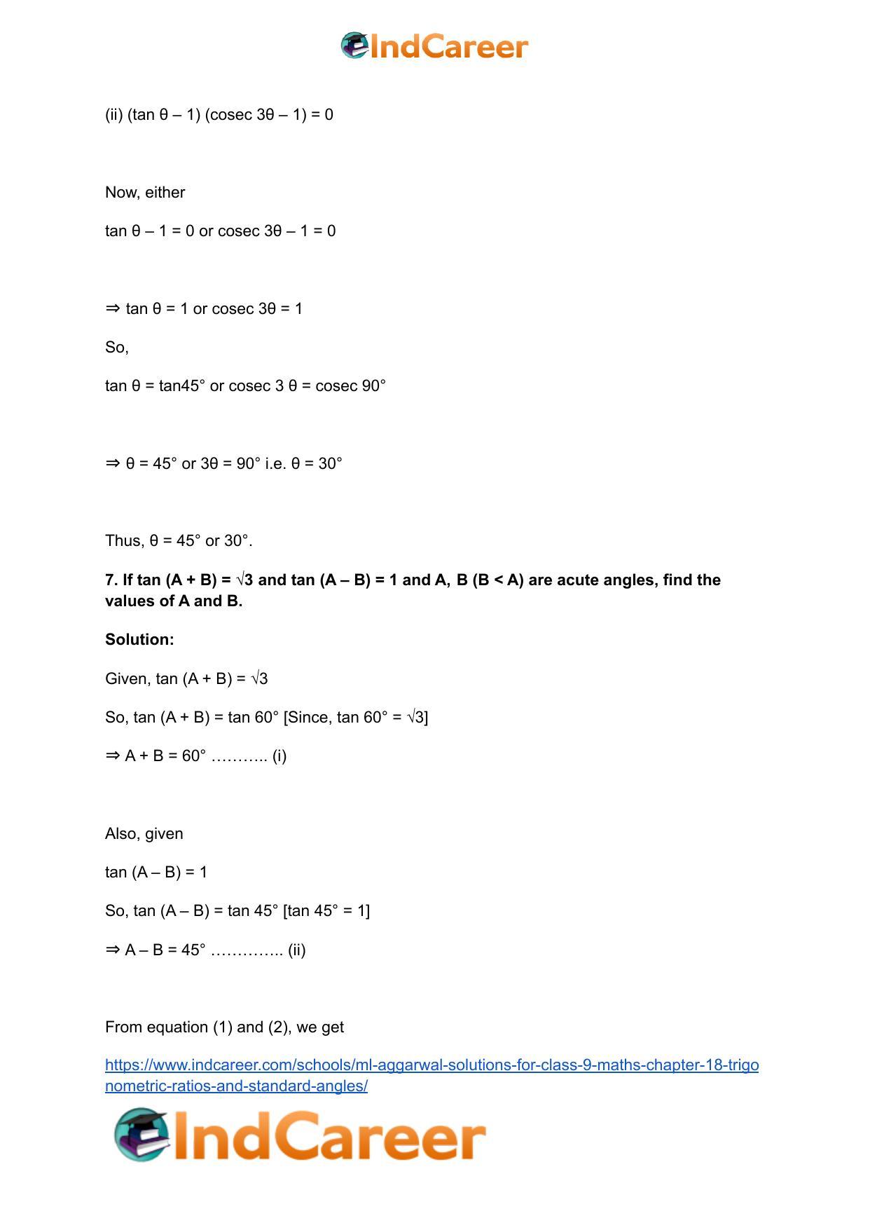 ML Aggarwal Solutions for Class 9 Maths Chapter 18- Trigonometric Ratios and Standard Angles - Page 66