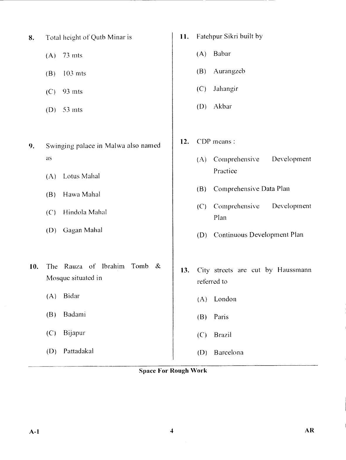 Karnataka PGCET 2017 Architecture Question Paper - Page 4