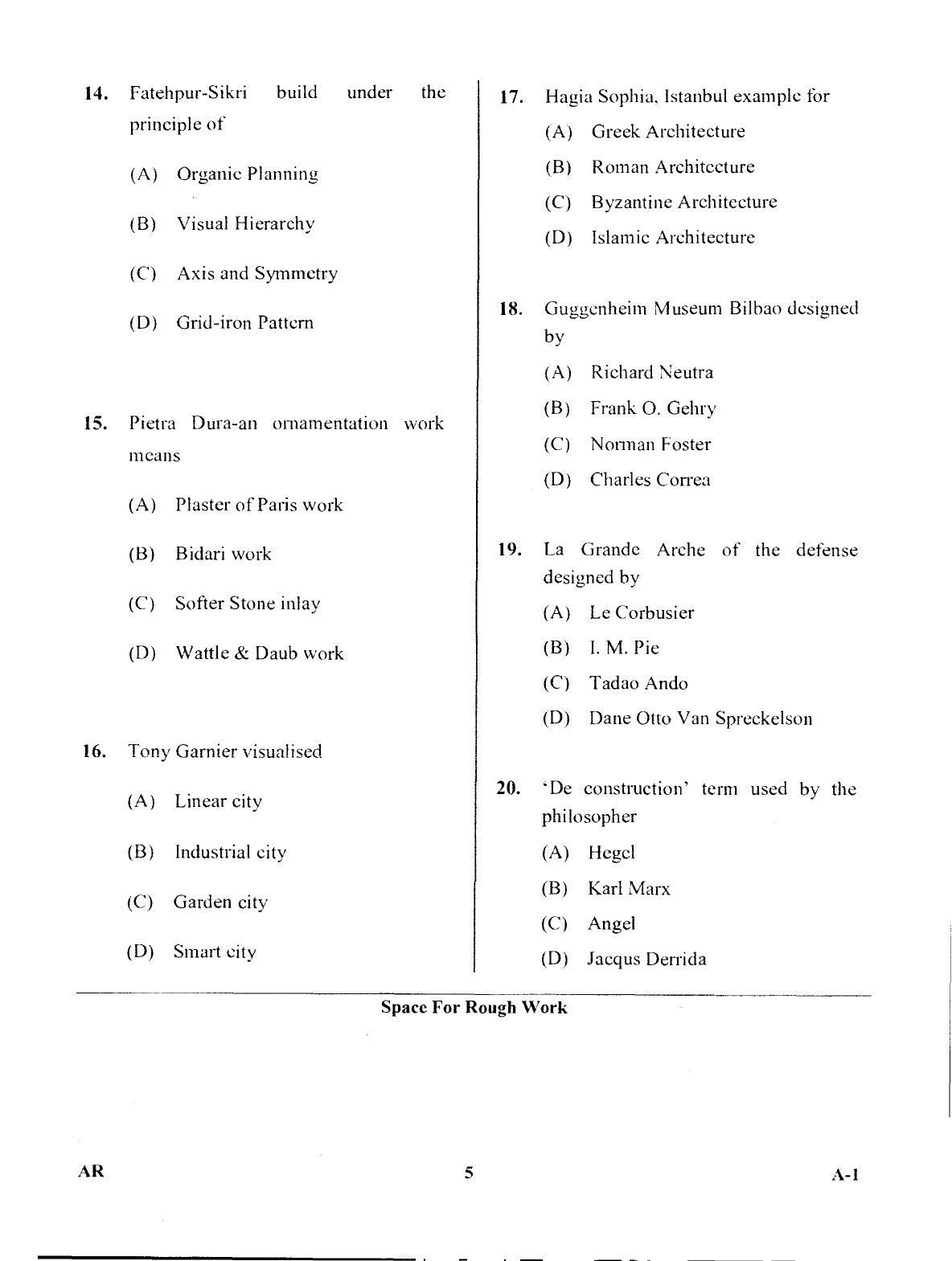 Karnataka PGCET 2017 Architecture Question Paper - Page 5