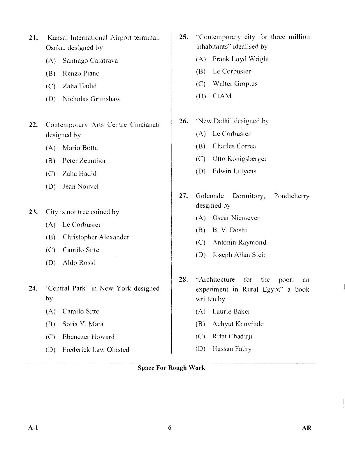 Karnataka PGCET 2017 Architecture Question Paper - Page 6