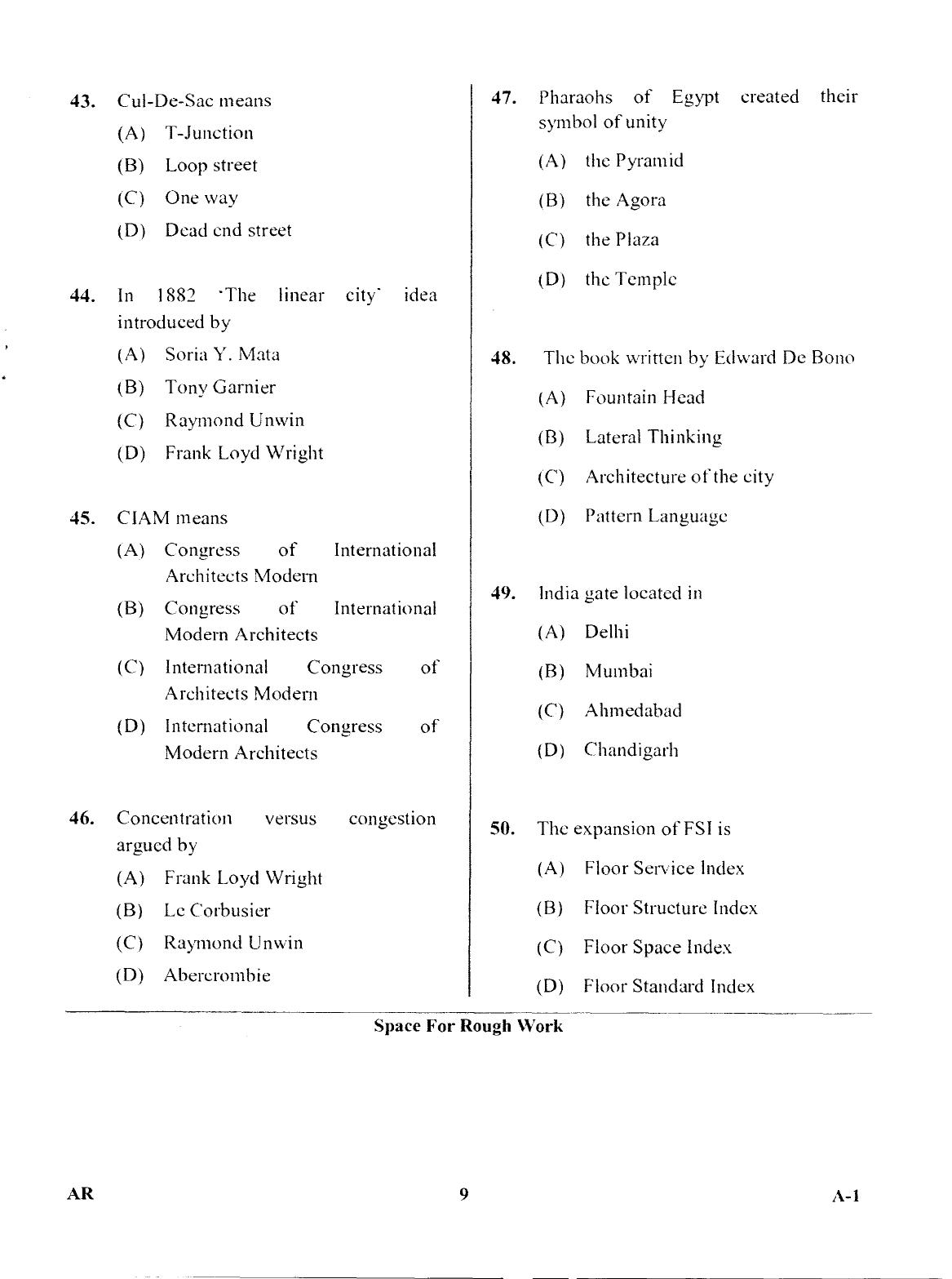 Karnataka PGCET 2017 Architecture Question Paper - Page 9