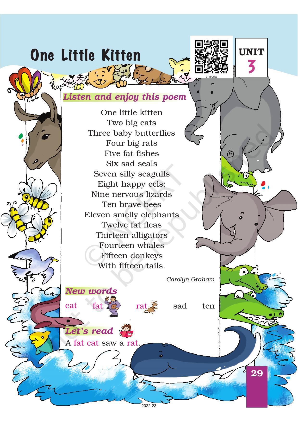 NCERT Book for Class 1 English (Marigold):Unit 3 Poem-One Little Kitten - Page 1