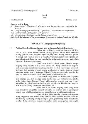 Nagaland Board Class 12 AO 2018 Question Papers