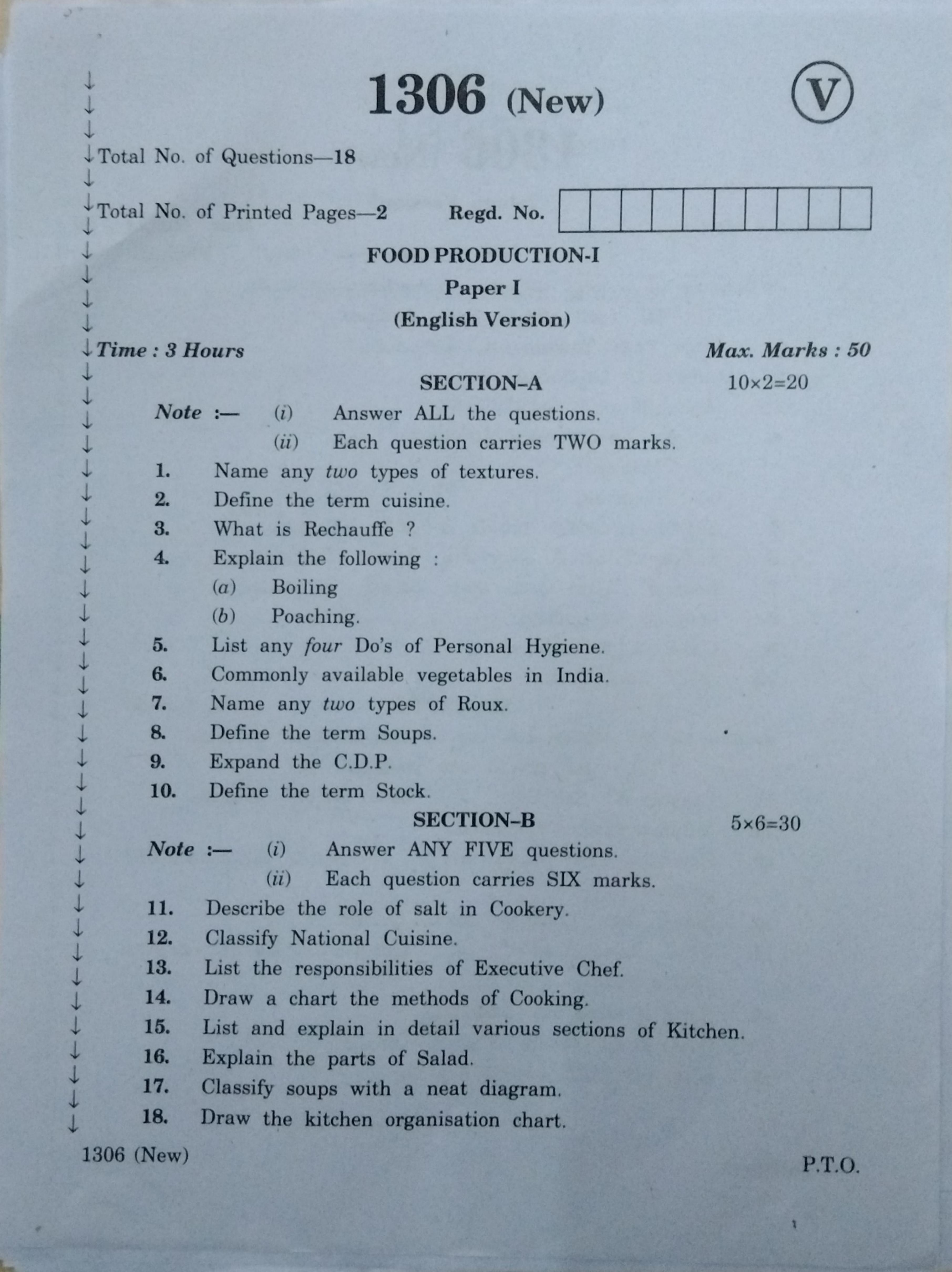 AP Inter 2nd Year Vocational Question Paper March - 2020 - Food Production - I - Page 1