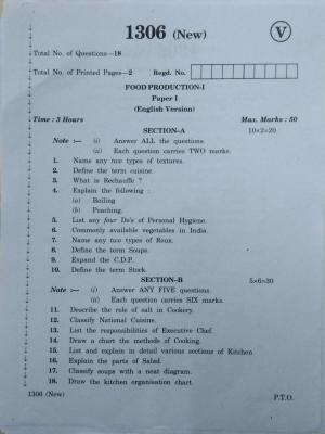 AP Inter 2nd Year Vocational Question Paper March - 2020 - Food Production - I