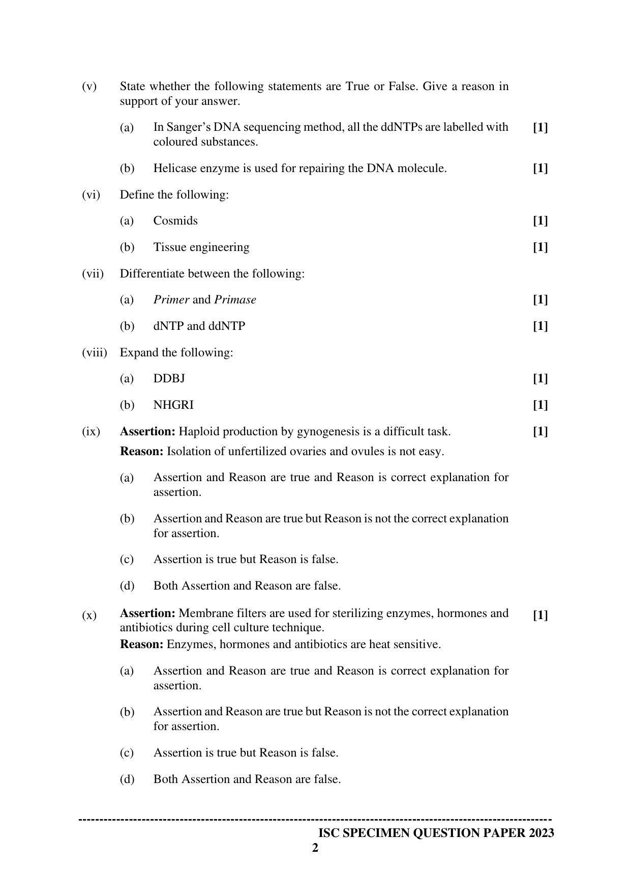 ISC Class 12 Biotechnology Paper 1 Sample Paper 2023 - Page 2