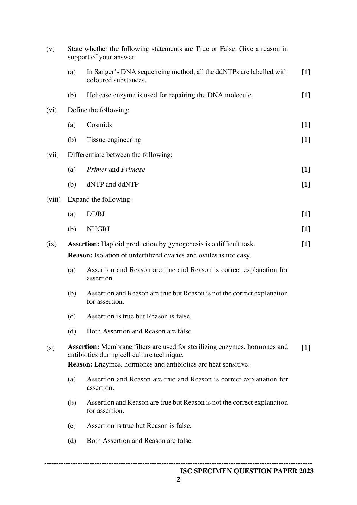 ISC Class 12 Biotechnology Paper 1 Sample Paper 2023 - Page 2