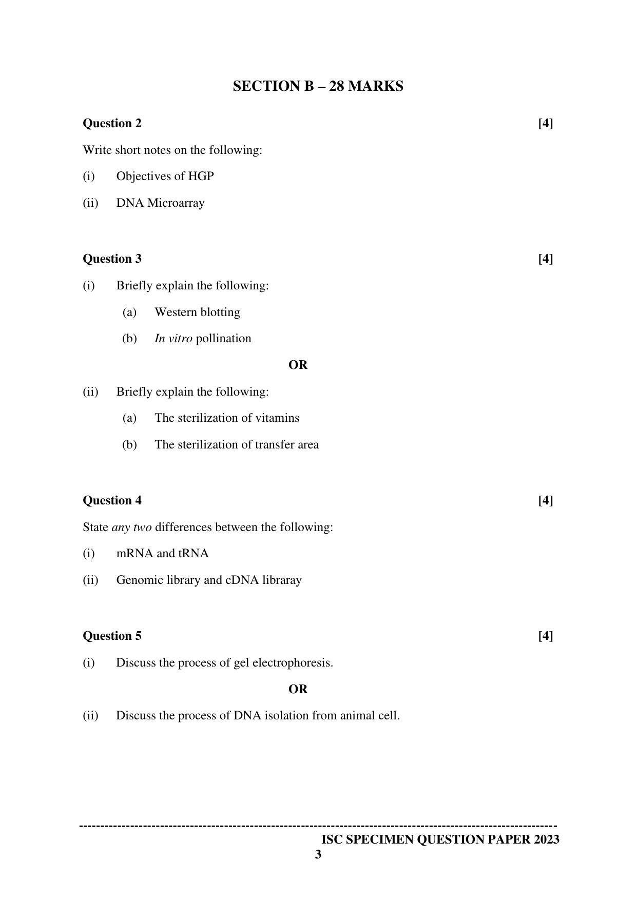 ISC Class 12 Biotechnology Paper 1 Sample Paper 2023 - Page 3
