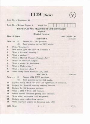 AP Inter 1st Year Principles and Practice of Life Insurance-I (New) May-2019-Vocational Question Paper