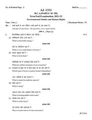 Bilaspur University Question Paper 2021-2022: B.C.A. Part-III (Three) (New Course)  Environmental Studies & Human Rights Paper 1