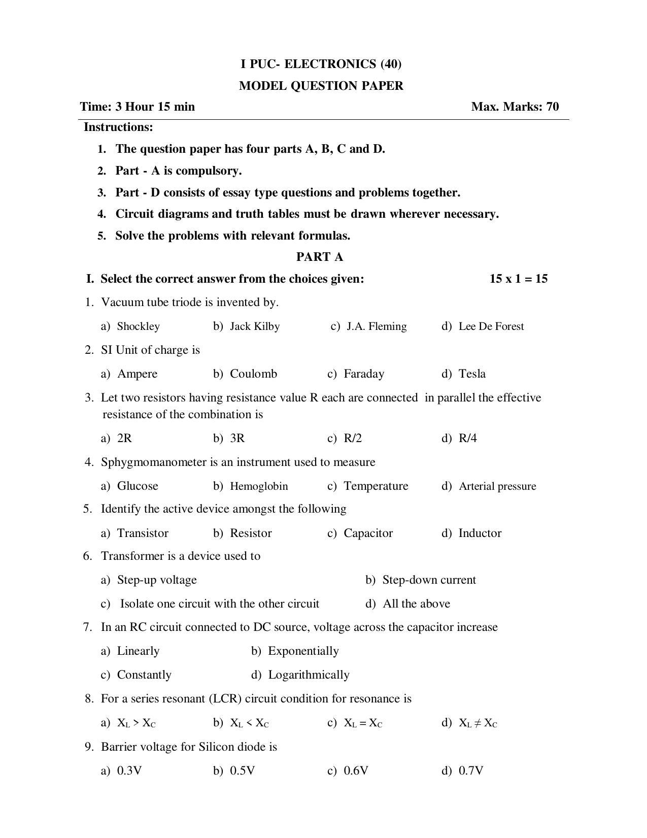 Karnataka 1st PUC ELECTRONICS Model Question Paper - Page 2