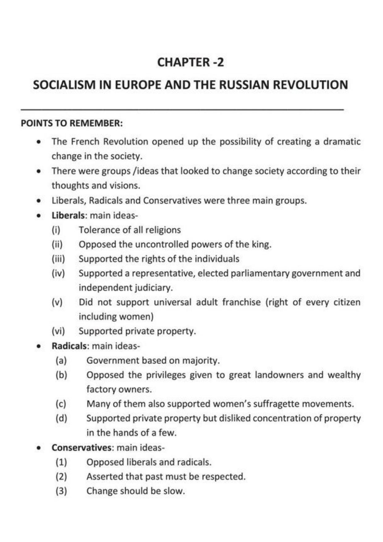 Class 9 Notes, Question & Practice Paper - History (Topic 2 : Socialism in Europe and the Russian Revolution) - Page 2