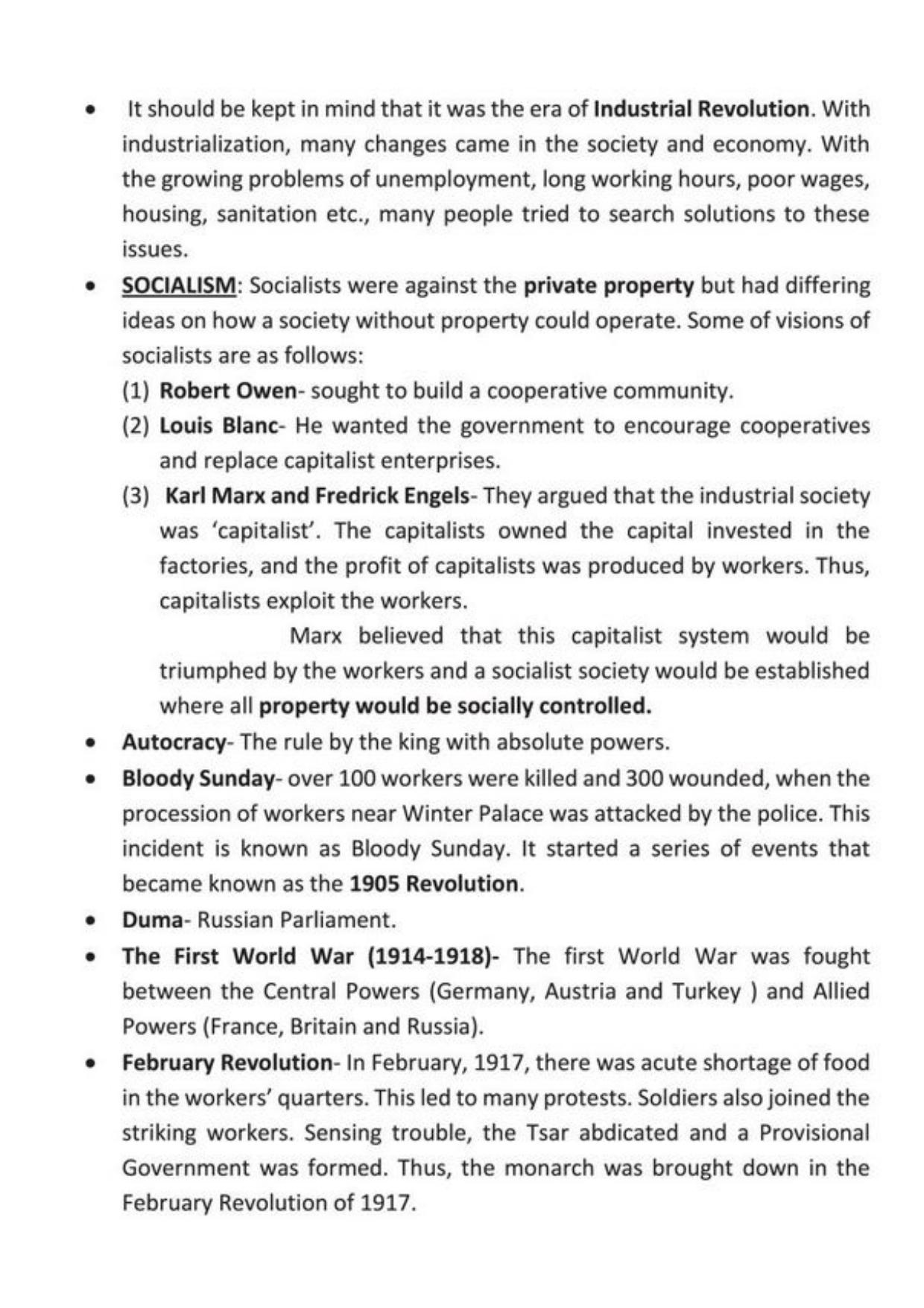 Class 9 Notes, Question & Practice Paper - History (Topic 2 : Socialism in Europe and the Russian Revolution) - Page 3