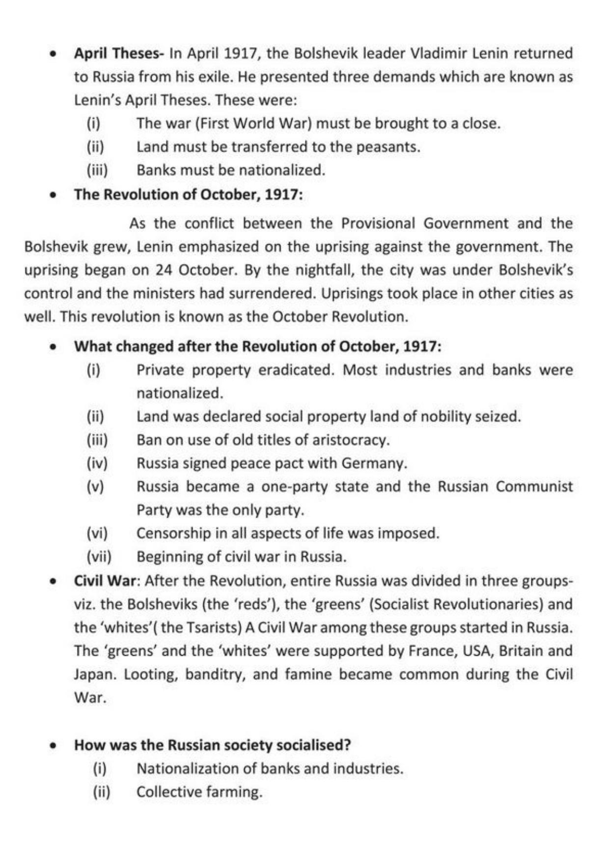 Class 9 Notes, Question & Practice Paper - History (Topic 2 : Socialism in Europe and the Russian Revolution) - Page 4