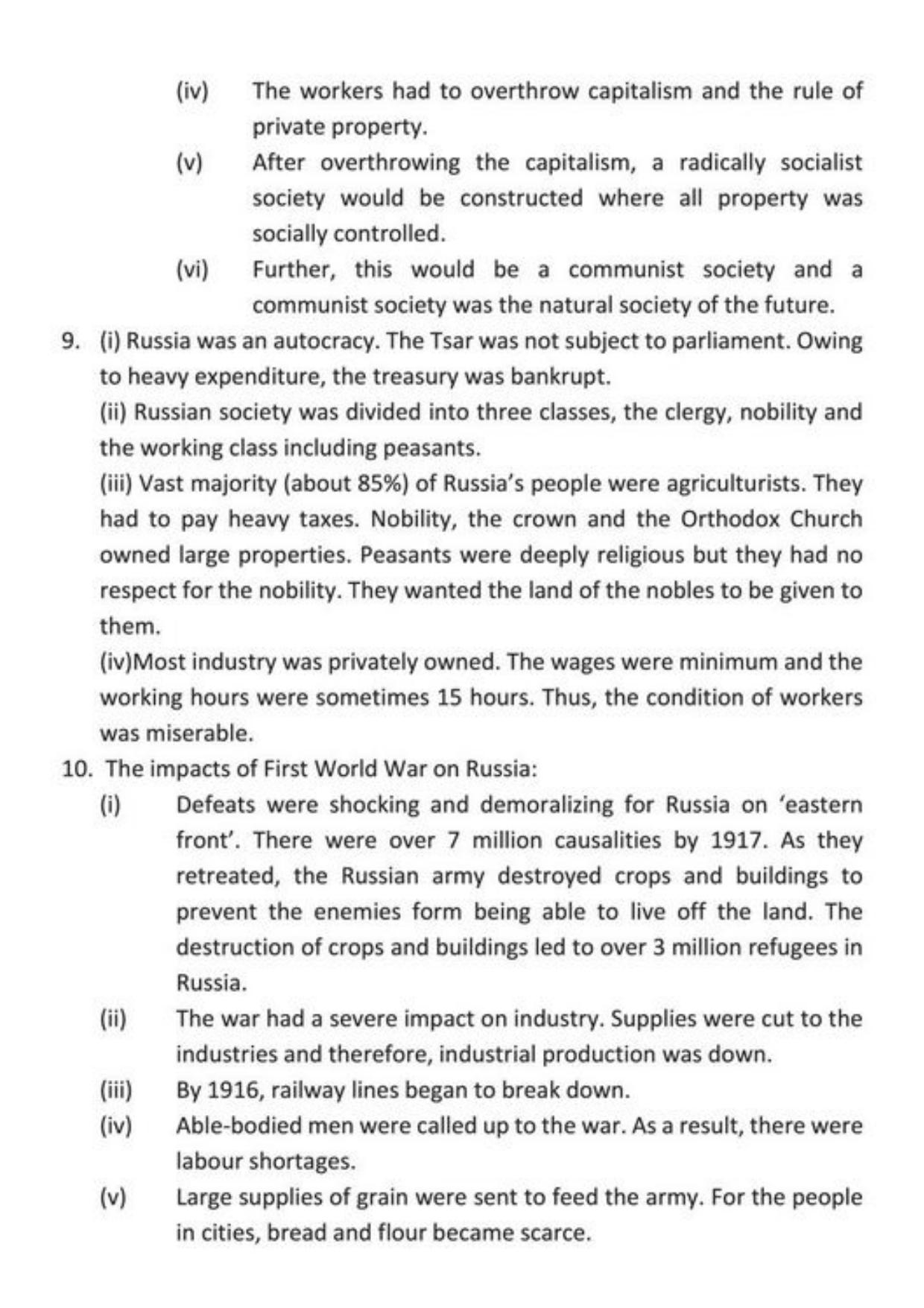 Class 9 Notes, Question & Practice Paper - History (Topic 2 : Socialism in Europe and the Russian Revolution) - Page 8