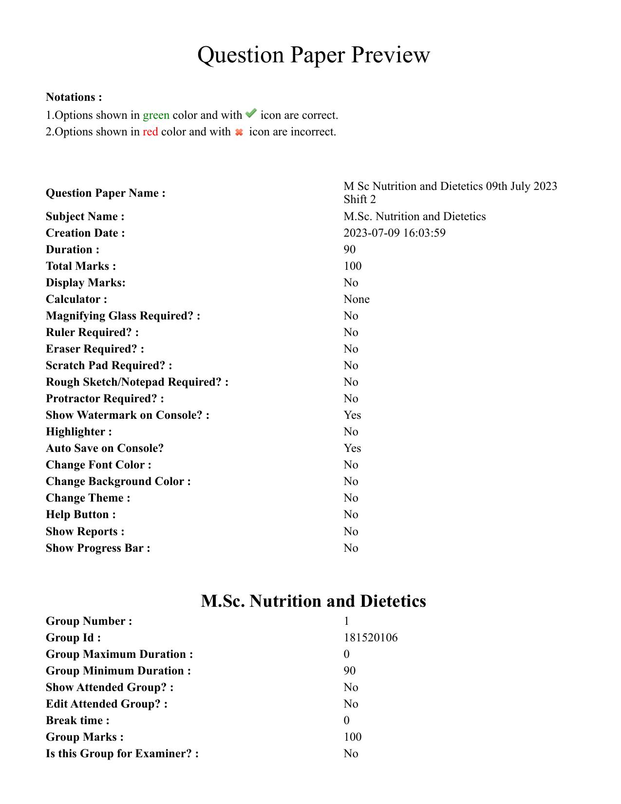 TS CPGET 2023 M Sc Nutrition and Dietetics (Shift 2) Question Paper with Answer Key - Page 1