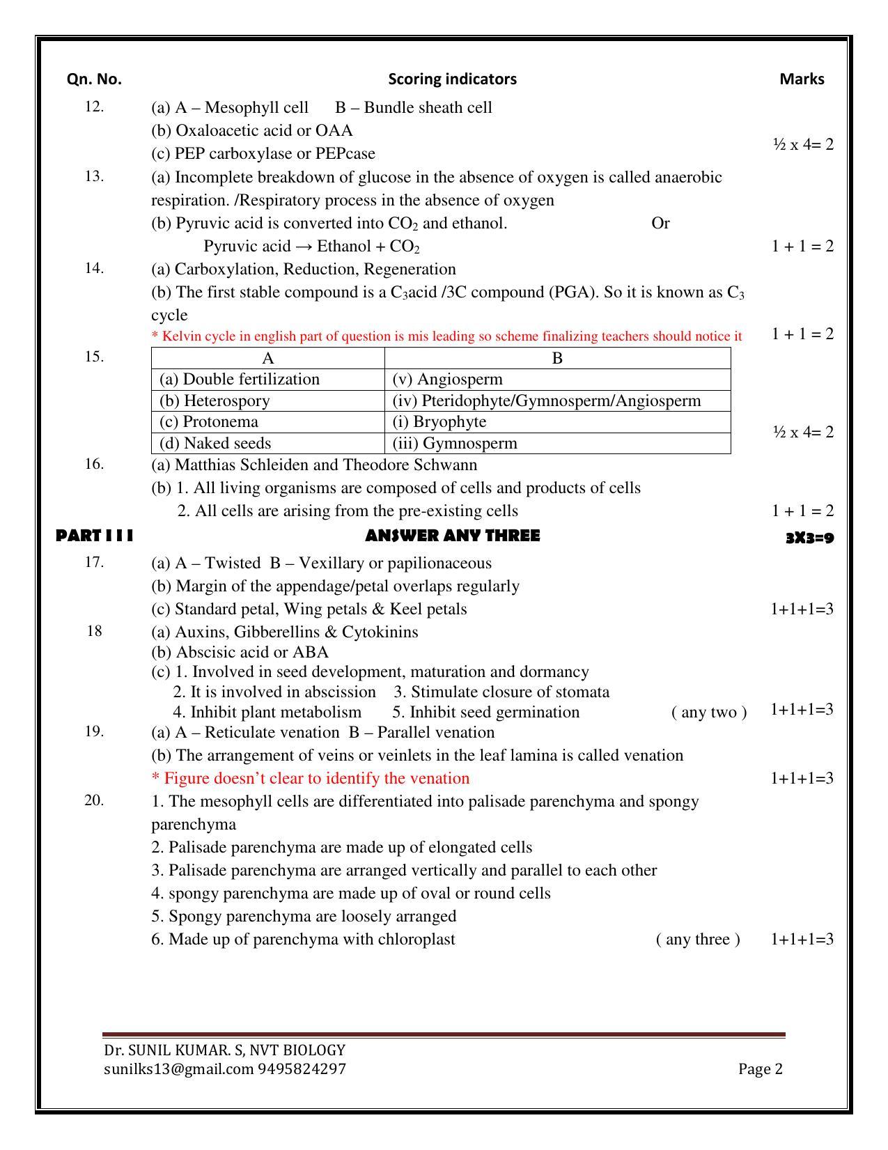 Kerala Plus One 2020 Botany Answer Key (Annual) - Page 2